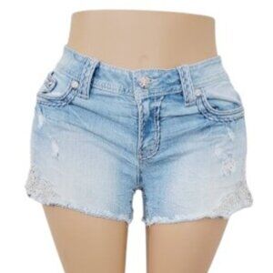 Miss Me Women's Blue Light Wash Distress Signature Cut-Off Shorts Size 30